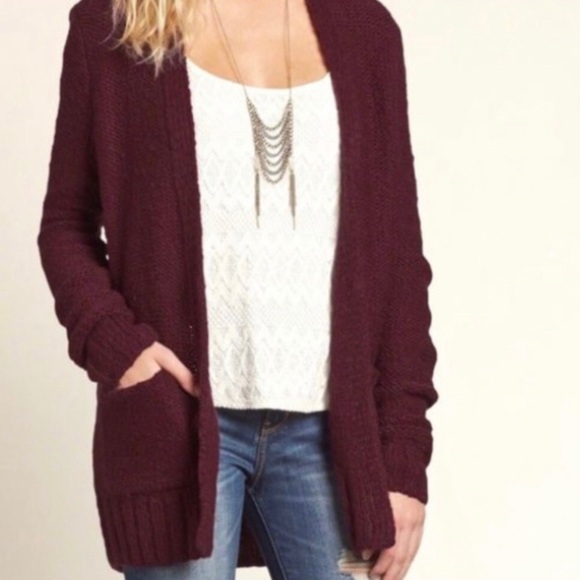 Hollister Sweaters - Hollister Burgundy Open Cardigan